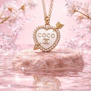 Gold and White Heart Pendant Necklace